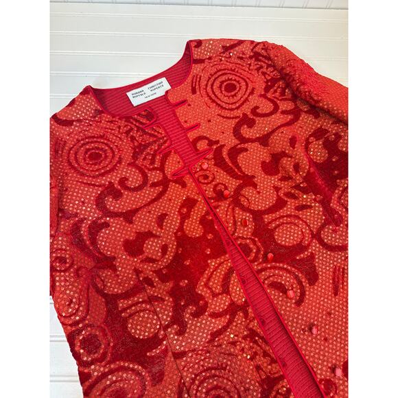 Vintage Aurora Ruffolo Christian Ruperto Red Sequin Button Cardigan Party Sz XL - Picture 5 of 7